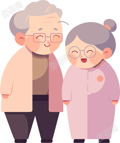亚洲老夫妇简约插图设计