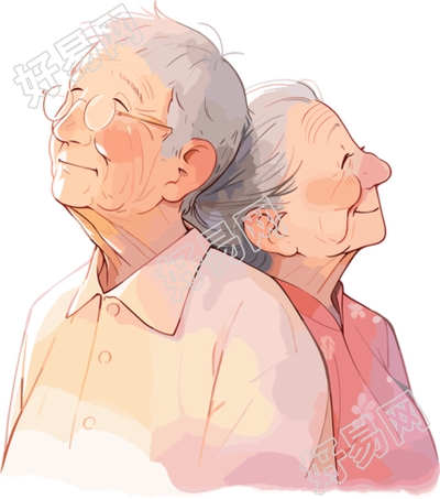 亚洲老夫妇简约插画