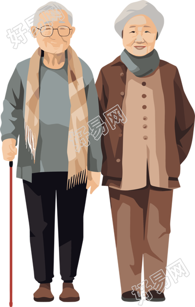 亚洲老夫妇商业设计插图
