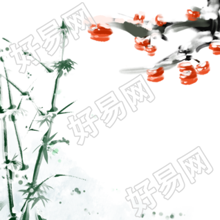 小寒节气落雪的竹子柿子插图