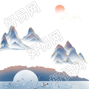 24节气小寒水中残荷远山素材