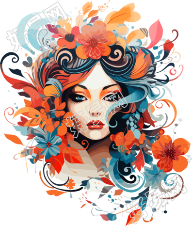 花卉美女简约装饰画插图