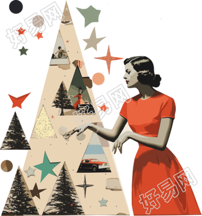 圣诞复古拼贴美女高清插画设计