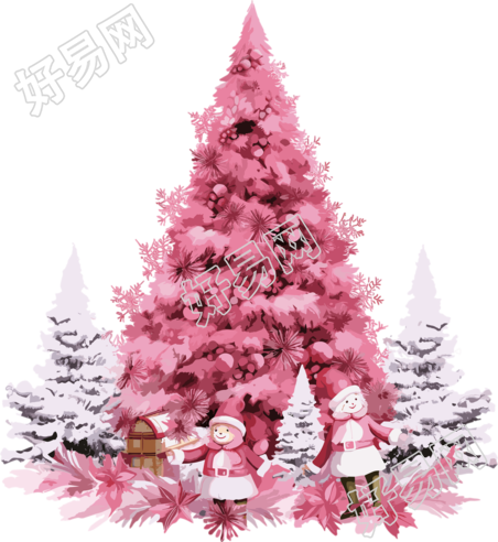 粉色圣诞树透明背景插图