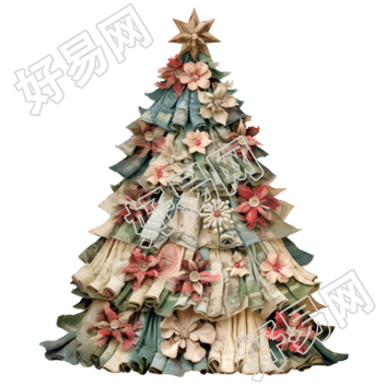 复古圣诞树装饰图形素材