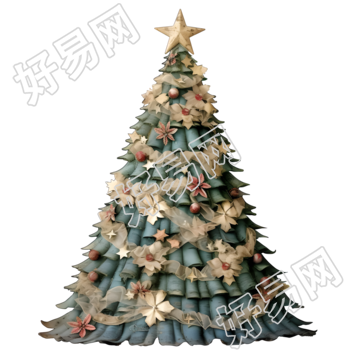 复古圣诞树装饰插图