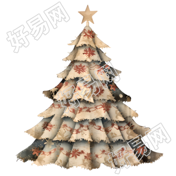 复古圣诞树透明背景插画