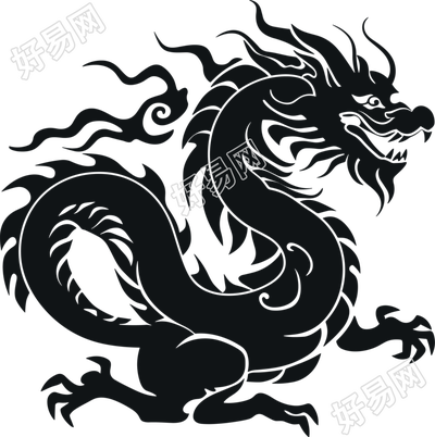 中国龙剪影PNG插画