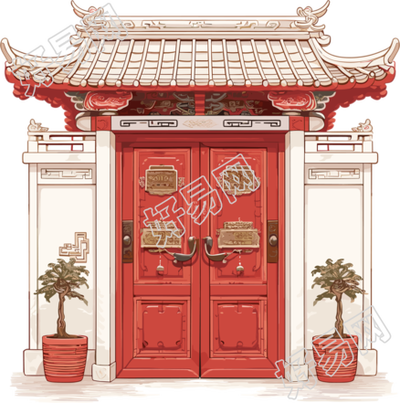 红色大门简洁插画