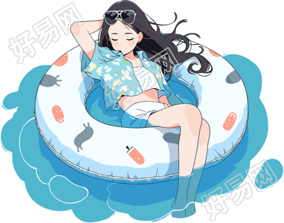游泳女孩透明背景插画