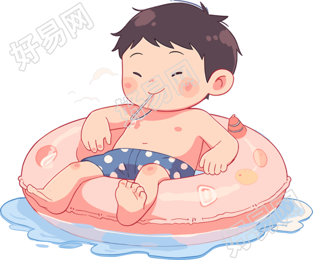 游泳男孩夏日休闲插画