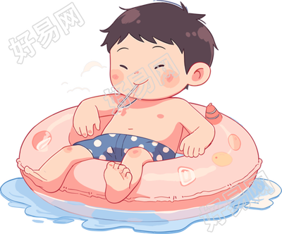 游泳男孩夏日休闲插画