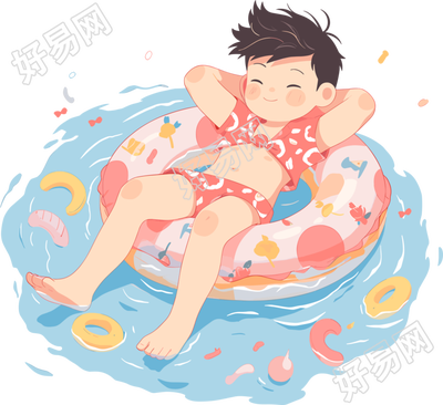 游泳男孩清新插画设计素材