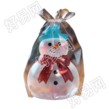 3D圣诞节可爱小雪人透明包装插画
