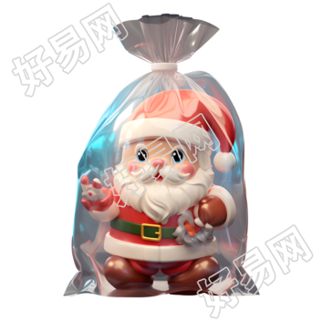 3D圣诞老人玩具透明包装可爱插画