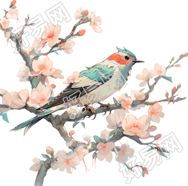 中国画花鸟PNG透明背景插图