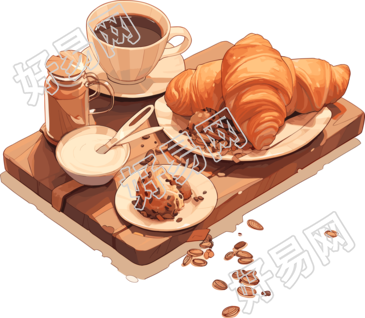 牛角包咖啡创意元素