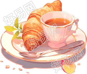 牛角包咖啡透明背景插画