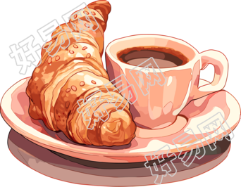 牛角包咖啡PNG插图