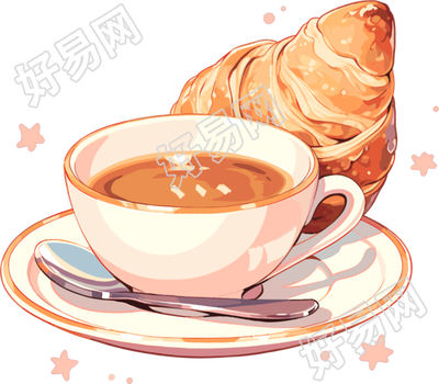 牛角包咖啡插画设计素材