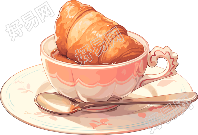 牛角包咖啡插画设计元素