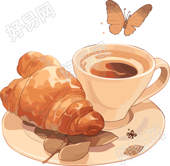 牛角包咖啡创意设计插画
