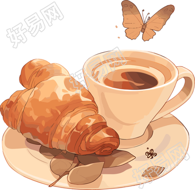 牛角包咖啡创意设计插画