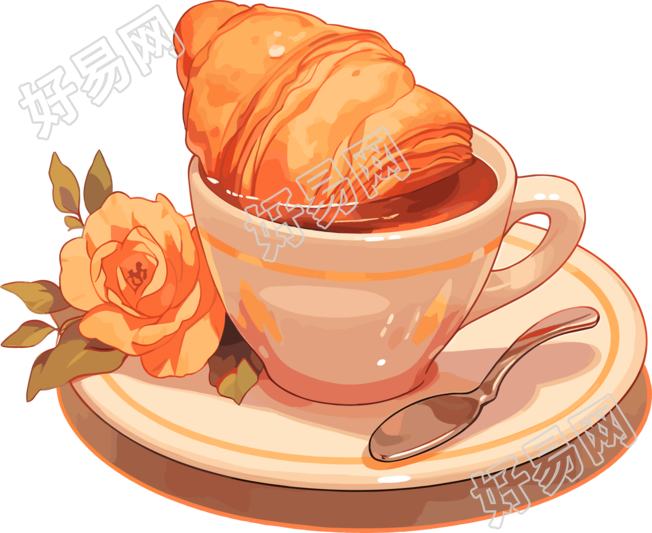 牛角包咖啡高清透明素材