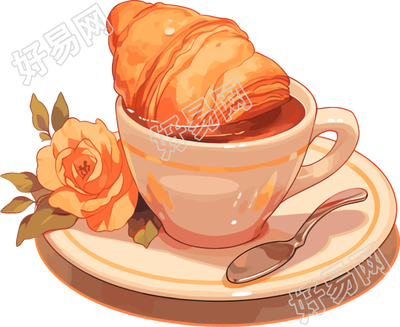 牛角包咖啡高清透明素材