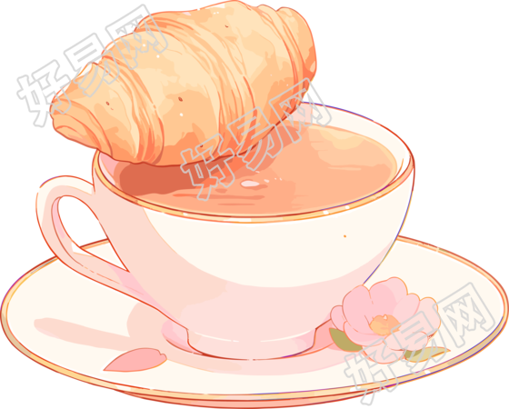 牛角包咖啡美味早餐PNG素材