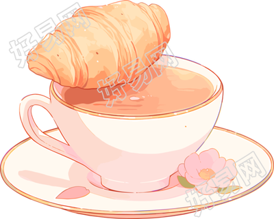 牛角包咖啡美味早餐PNG素材