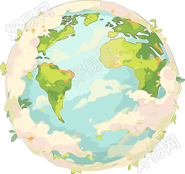 绿色地球儿童绘本插画素材