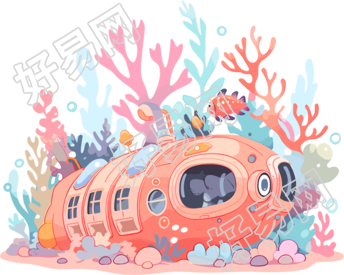 潜水艇珊瑚透明背景插画