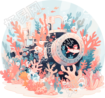 潜水艇珊瑚儿童插画