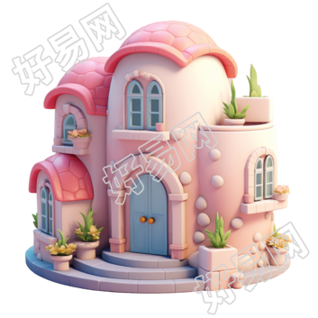 3D粉色小房子素材