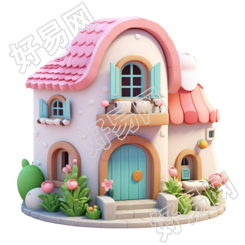 3D粉色小房子插图