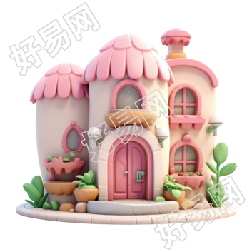 3D粉色小房子商业插画设计
