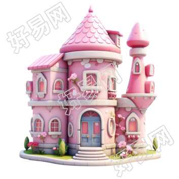 3D粉色小房子可商用图形素材
