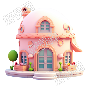 3D粉色小房子创意设计元素