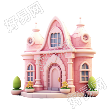 3D粉色小房子PNG素材