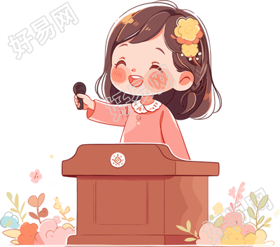 可爱小女孩演讲透明背景插画