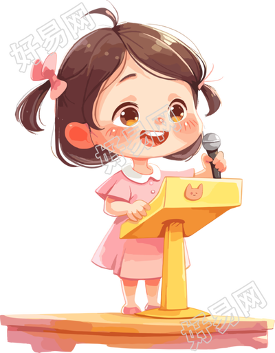 可爱小女孩演讲创意商用插图