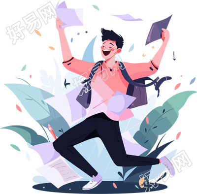 快乐学习完成作业扁平插画