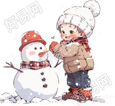 堆雪人的小男孩元素
