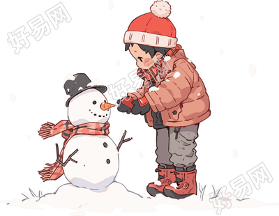 堆雪人的小男孩插图