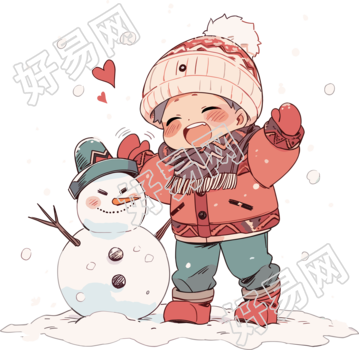 堆雪人的小男孩快乐雪天素材