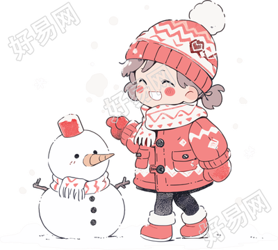 堆雪人的小女孩可商用插画设计