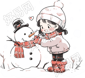 堆雪人的小女孩透明背景素材