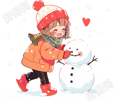 堆雪人的小女孩素材