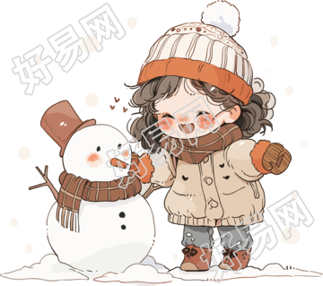 堆雪人的小女孩元素